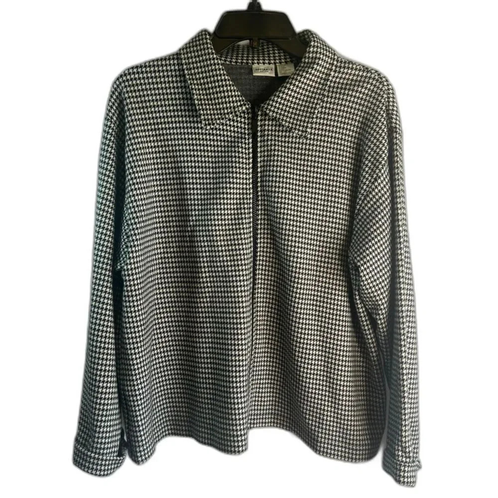Sostanza‎ Houndstooth Long Sleeve Full Zip Cotton Jacket Plus Size 18W